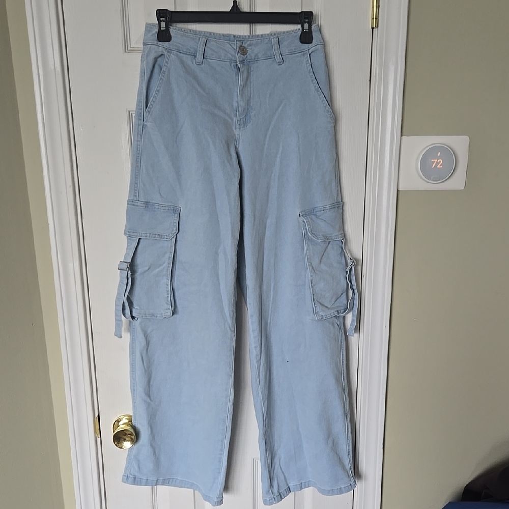 Light Blue Denim Baggy Cargo Pants